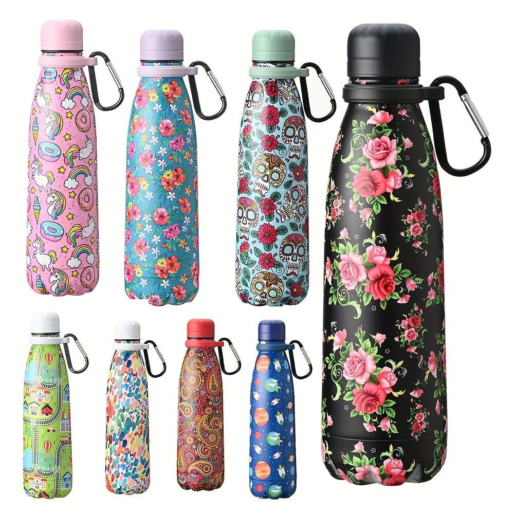 17oz Cola Bottle Double Walled Stainless Steel Vacuum Insulated Flask With Shackle 24 Hours Hot And Cold Vacuum Cup With Cover,