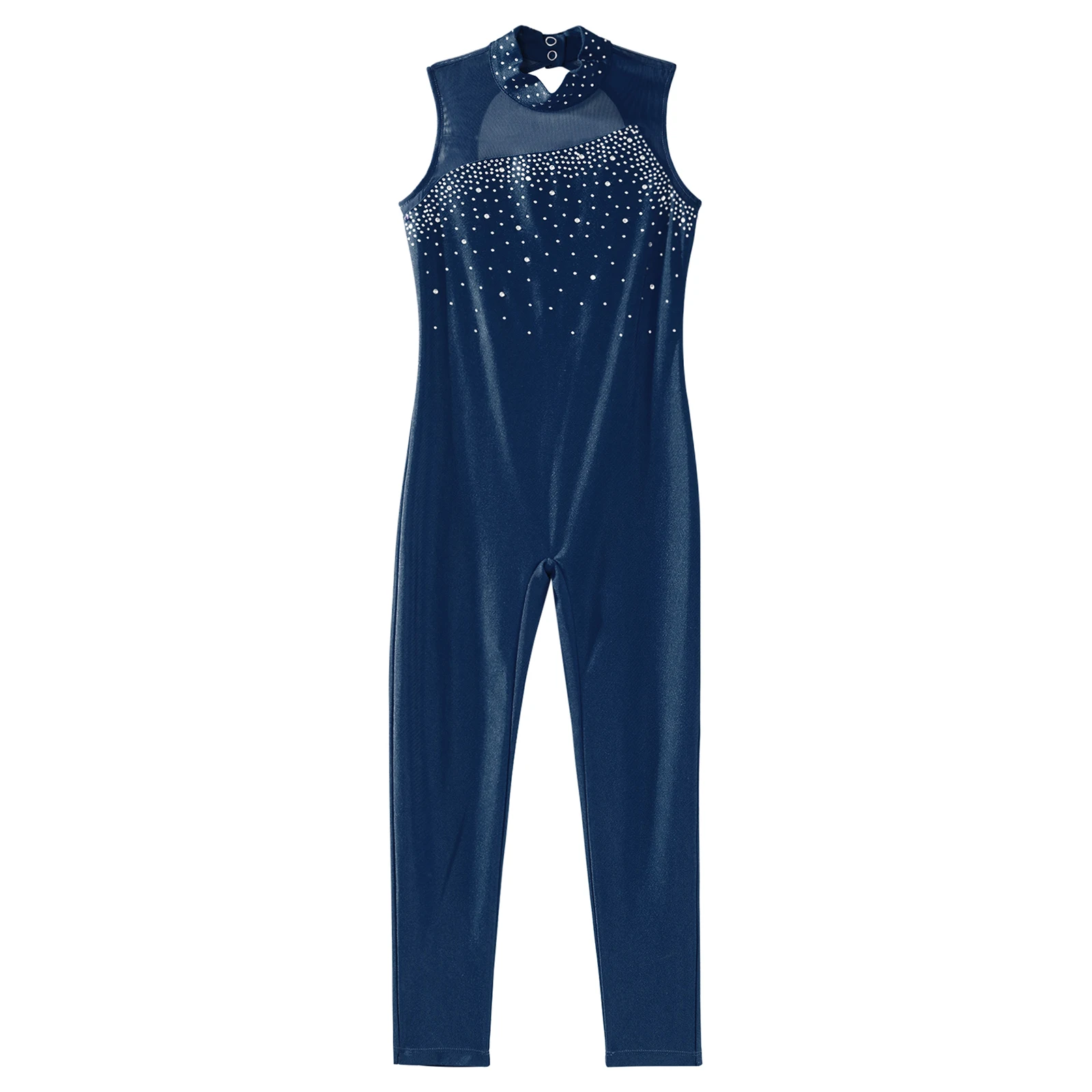 Kids Girls Gymnastic Ballet Leotards Figure Ice Skating Dance Bodysuit Unitard Shiny Rhinestone Sleeveless One Piece Jumpsuit