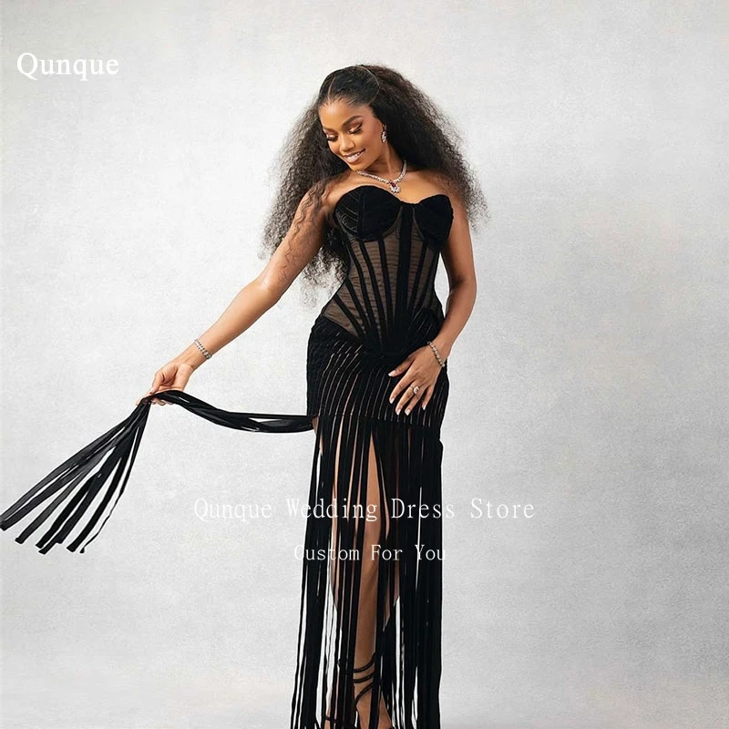 

Qunque Velvet Mermaid Prom Dresses Full Fishbone Sweetheart Evening Dresses for Special Occasions Robes De Cocktail Customized