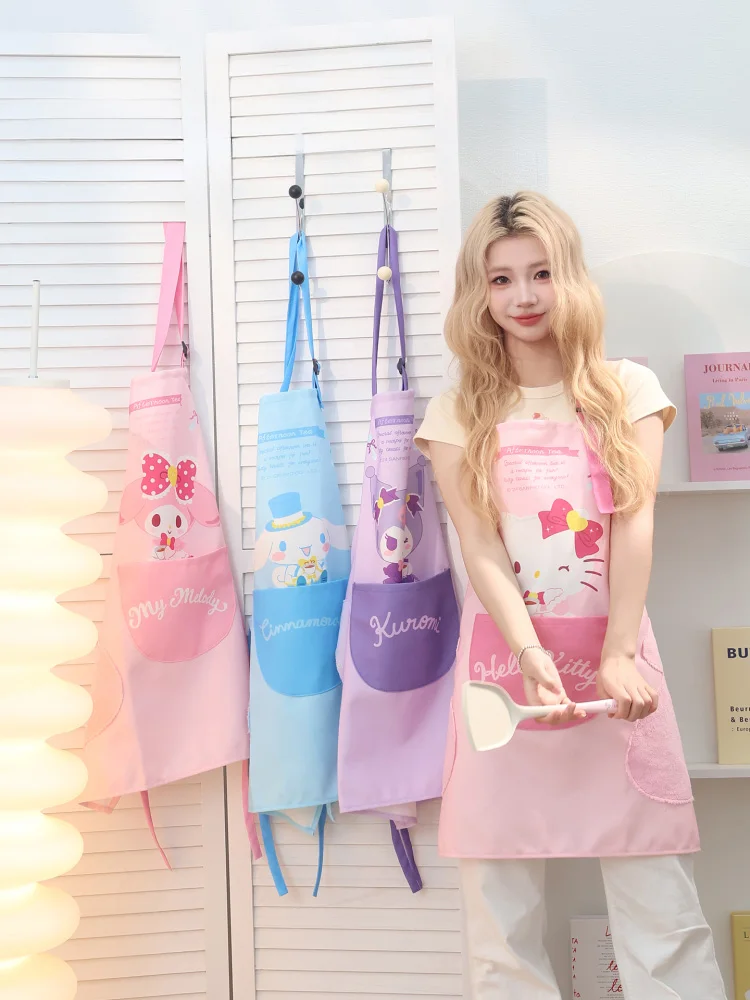 Натуральный фартук для выпечки Hello Kitty, кухонный, бытовой, толстый, водонепроницаемый и маслостойкий, хлопковый, стираемый, милый чехол для одежды с героями мультфильмов