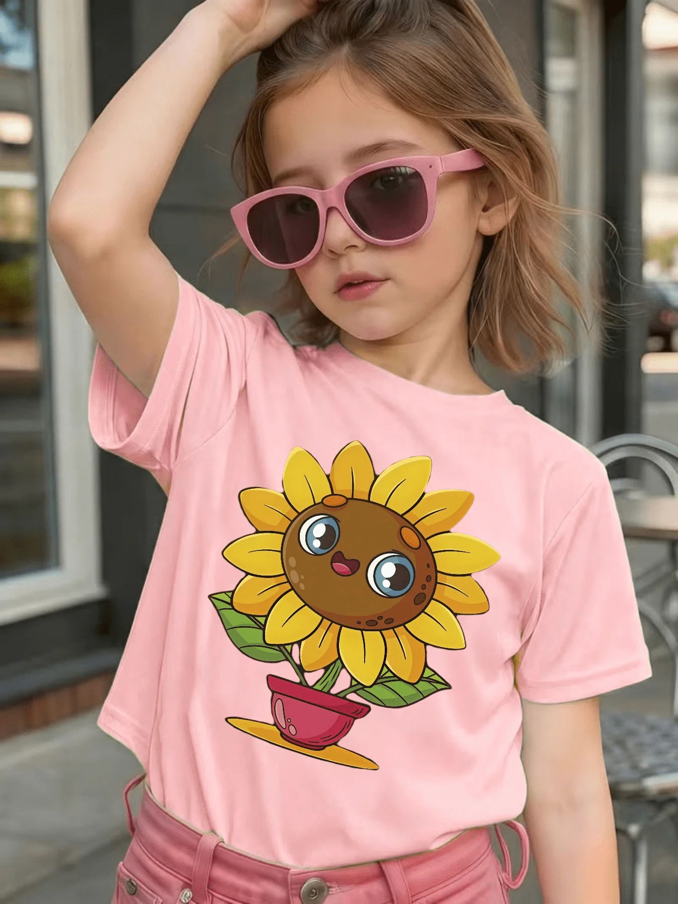 Sweet Cartoon Sunflower T Shirt Boys Girls Family Match Breathable Cotton Short Sleeve Summer Casual Children Basic Daily Wear