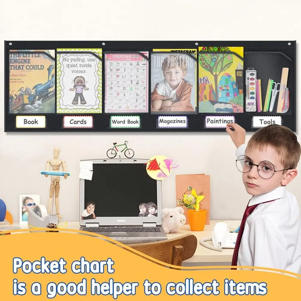 

Sturdy Horizontal Storage Pocket Chart Reusable Wall Mounted Wall Pocket Chart with Label Save Space Foldable