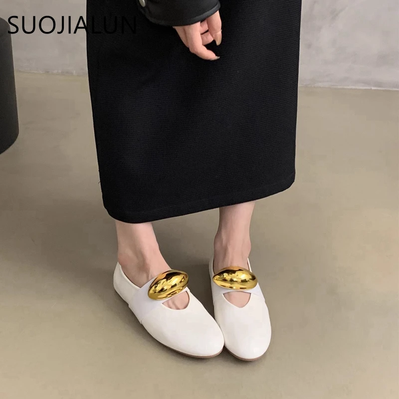 SUOJIALUN 2024 Autumn New Brand Women Flat Shoes Fashion Round Toe Slip On Ladies Casual Loafer Shoes Soft Solse Mary Jane Shoes