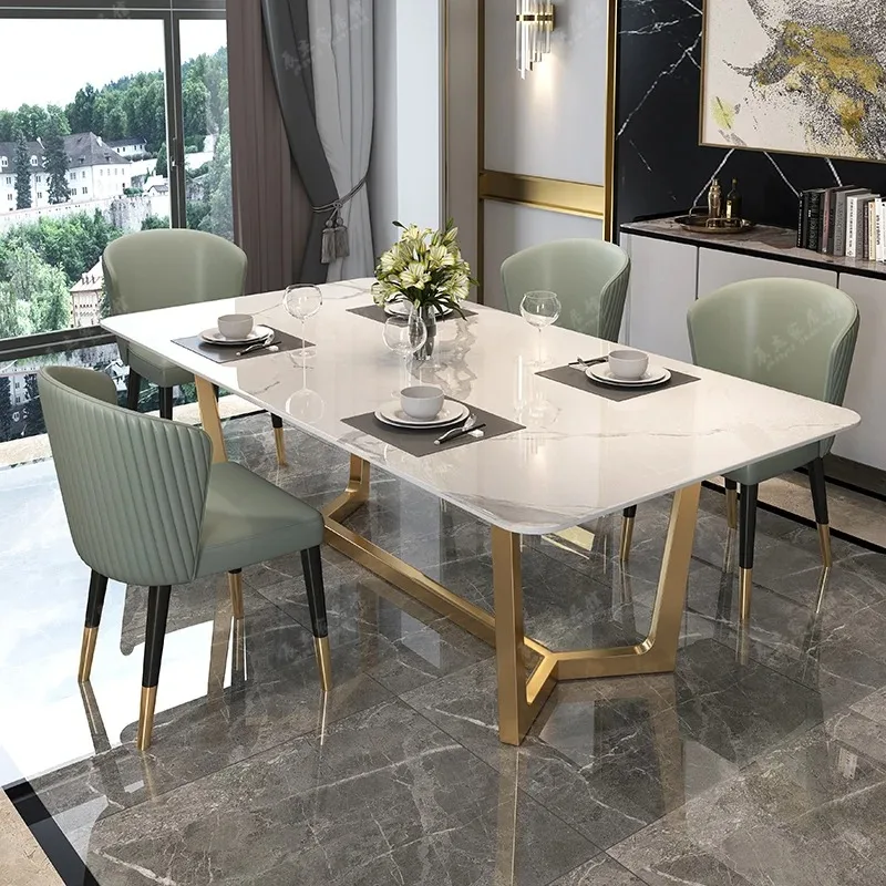 

Modern 6 Person Dining Table Design Gold Legs Living Room Dining Table Restaurant Stainless Steel Mesas De Comedor Furniture