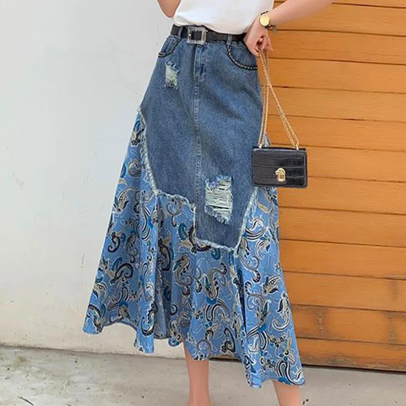 Summer denim dress two-piece set, spring and summer new women's clothing, skirt, long  korean style  tennis skirt