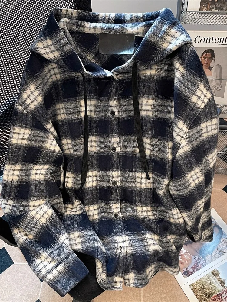 

Фланелевая рубашка-куртка большого размера в клетку, свободного кроя, с капюшоном, для мужчин и женщин, осенне-зимняя, повседневная, удобная, дышащая