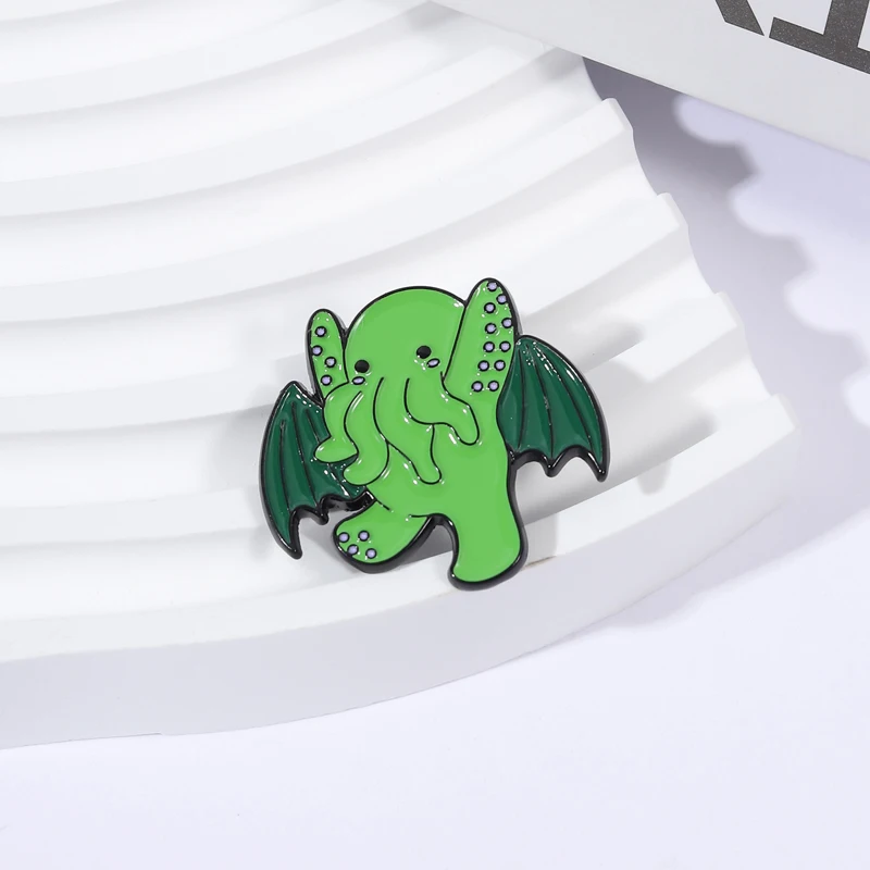Anime Monster Cthulhu Enamel Pin Octopus Tentacles & Bat Wings Design Brooches Clothes Lapel Badge Jewelry Gift for Fans Friends