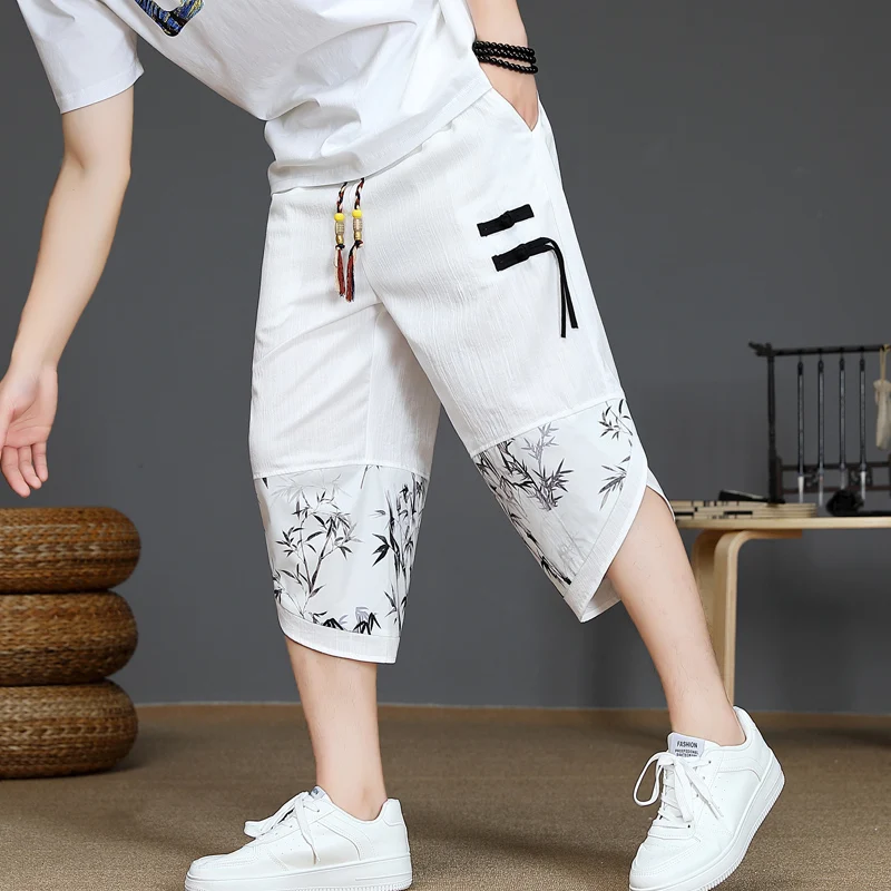 

Men's Summer Loose Fit Straight Leg Beach Pants Qui Dry Trendy orts Splice Seven-Foot Pants Breathable Polyester Fiber