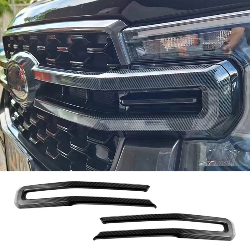 

For Ford Ranger 2023 2024 Car Front Grill Molding Cover Trim Grille Strip Trim Spare Parts Parts ABS Carbon Fiber