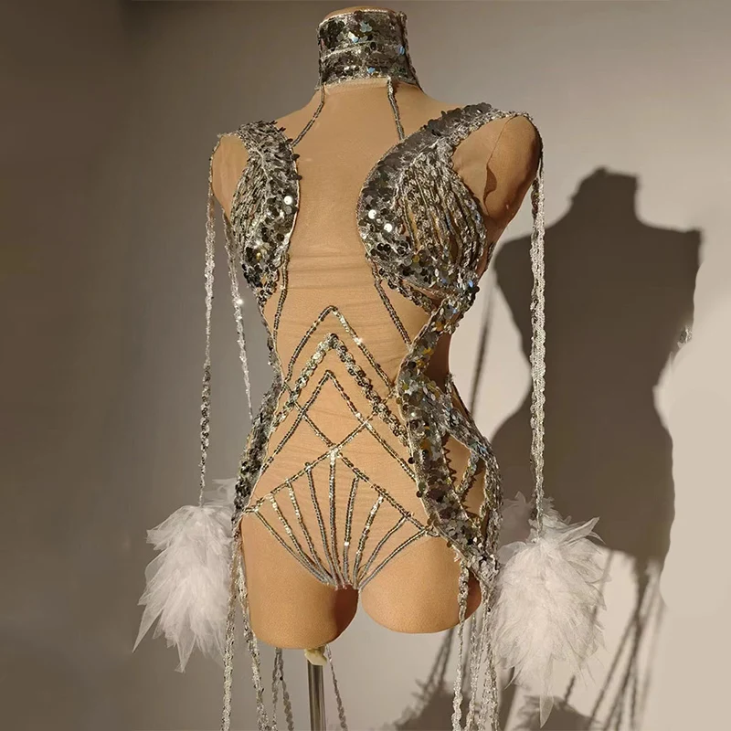 Body cekinowe z frędzlami, strój do tańca Gogo, damski kostium do tańca jazzowego, strój drag queen, ubranie na imprezę rave VDB7606