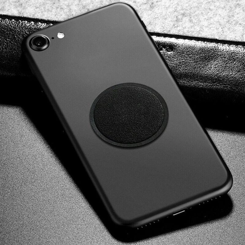2025 Baru Hitam Universal Tahan Aus PU Kulit Pemegang Telepon Mobil Disk Magnetik Pelat Logam Dudukan Tablet Stiker Belakang