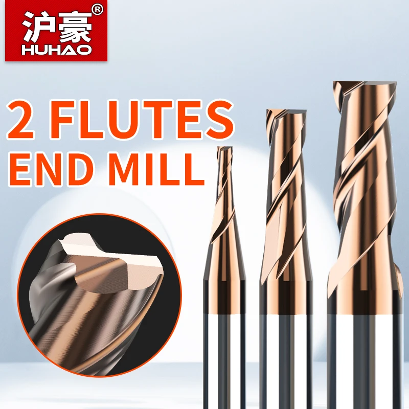 HUHAO Metal Processing Milling Cutter Titanium Coating 2 Flute Carbide End Mill CNC Machine Tools Shank Diameter 3 4 6 8 10 12mm