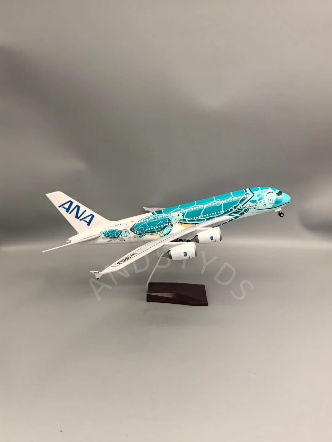 

scale aircraft 47cm A380 Japan ANA Sea Turtle Resin Assemble airplane toy Model Die-cast With Wheels Lights Adult Collected Gift