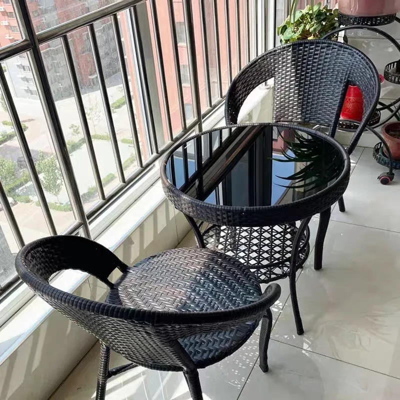 Balcony leisure small table and chairs, rattan chair three-piece set, household rattan table and chair combination