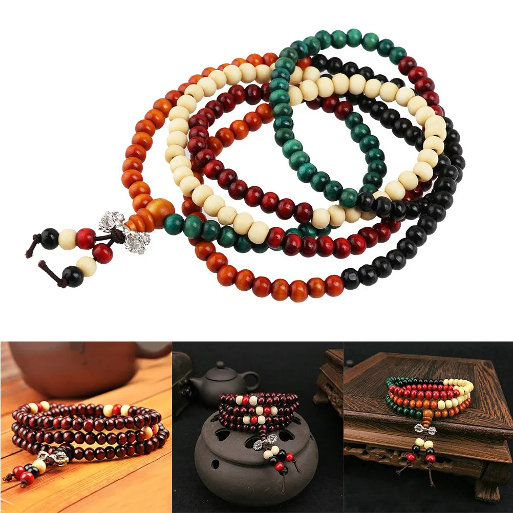 3Pcs Buddha Bracelets 8Mm Natural Wood Beaded Prayer Bracelets Handmade Devout Buddhist Beads Symbolizing 108