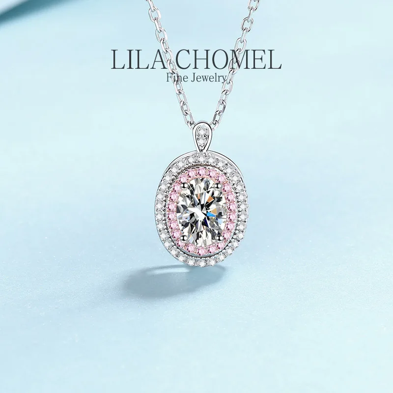 

Female gift Platinum Pt950 Necklace 1Ct Moissanite D color Diamond for Women Collarbone Chain luxury Egg shaped Pendant Jewelry