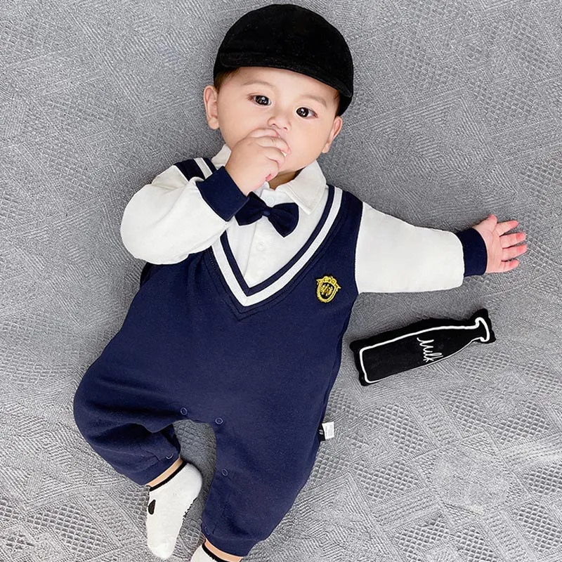 Newborn Spring And Autumn Boys Girls Handsome Baseball Jersey Letter Embroidered Cotton Comfortable Long Sleeve Baby Bodysuit