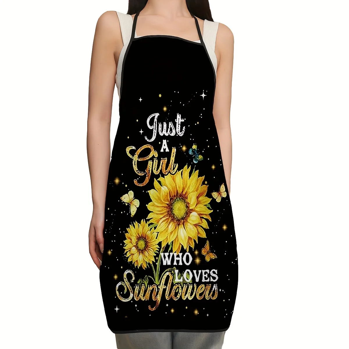 Chic Sunflower Print Kitchen Apron - Durable Polyester, Woven Design for Cooking & Dining - For Home Cooks & Bakers