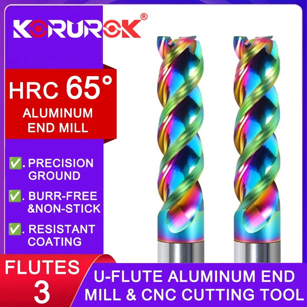 HRC65 DLC Color Coated High Gloss Aluminum Milling Cutter Special CNC U-groove Integral Tungsten Steel 3 Flute Carbide End Mill