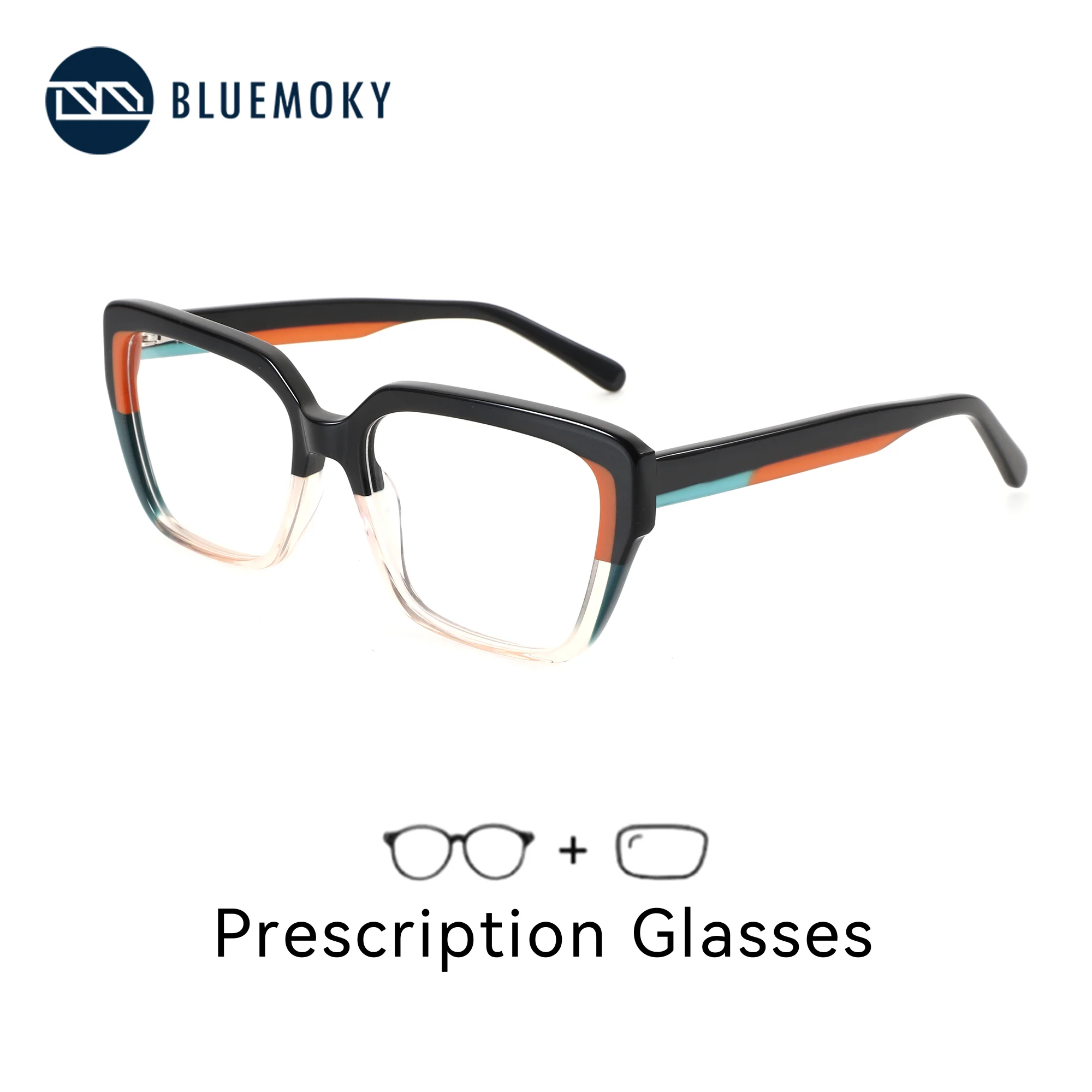 

BLUEMOKY (M Size) Polygon Acetate Prescription Glasses Women Anti Blue Light Progressive Optical Eyeglasses Myopia Eyewear