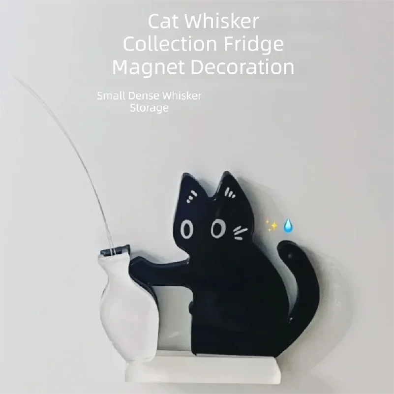 Acrylic Cat Whiskers Collection Ornaments Magnetic Cartoon Cat Hair Storage Memorial Box Black Cat Pushing Vase Decor