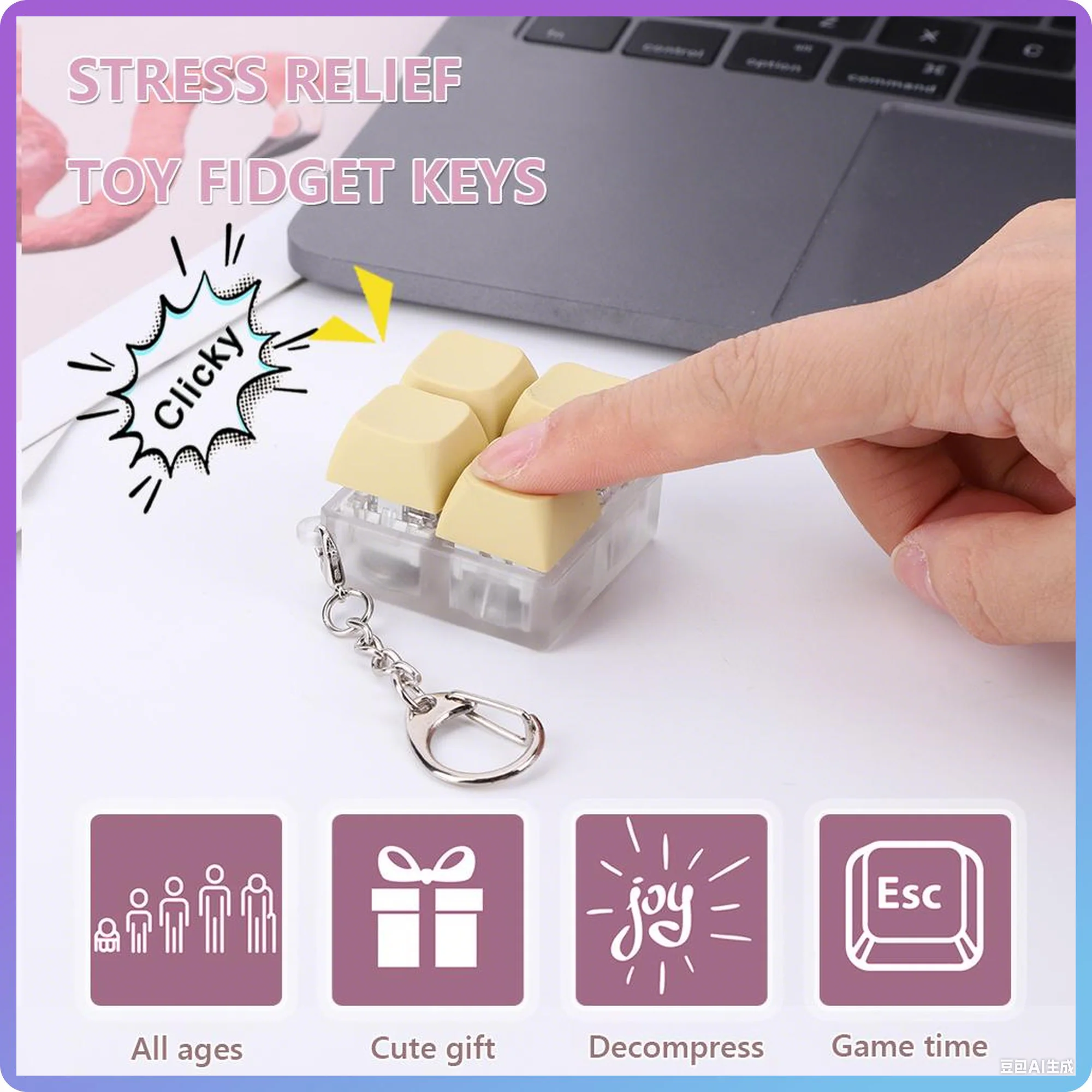 RGB Keyboard Button Stress Relief Toys New Clicky Fidgets Mechanical Keyboard Keychain for Adult To Relief Stress Portable Toys