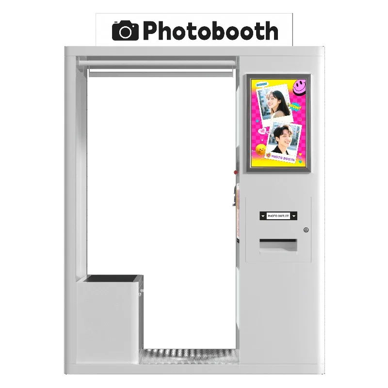Instant Print Self-Service Photo Booth SLR Camera Wi-Fi Remote Touch Screen Control Metal Wooden Construction 15-Person Capacity