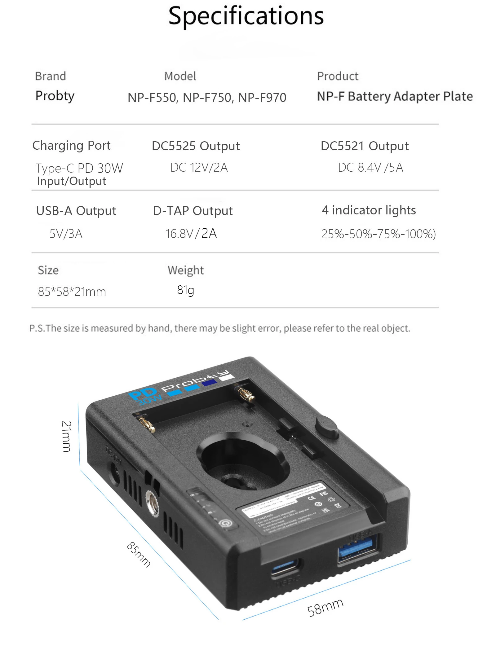 PD30W NP-F Batterieladegerät Batterieadapterplatte Kaltschuhadapter 1/4 Zoll für NP-F550 F750 F970 für BMPCC 4K 6K DSLR ILDC – Detail 11