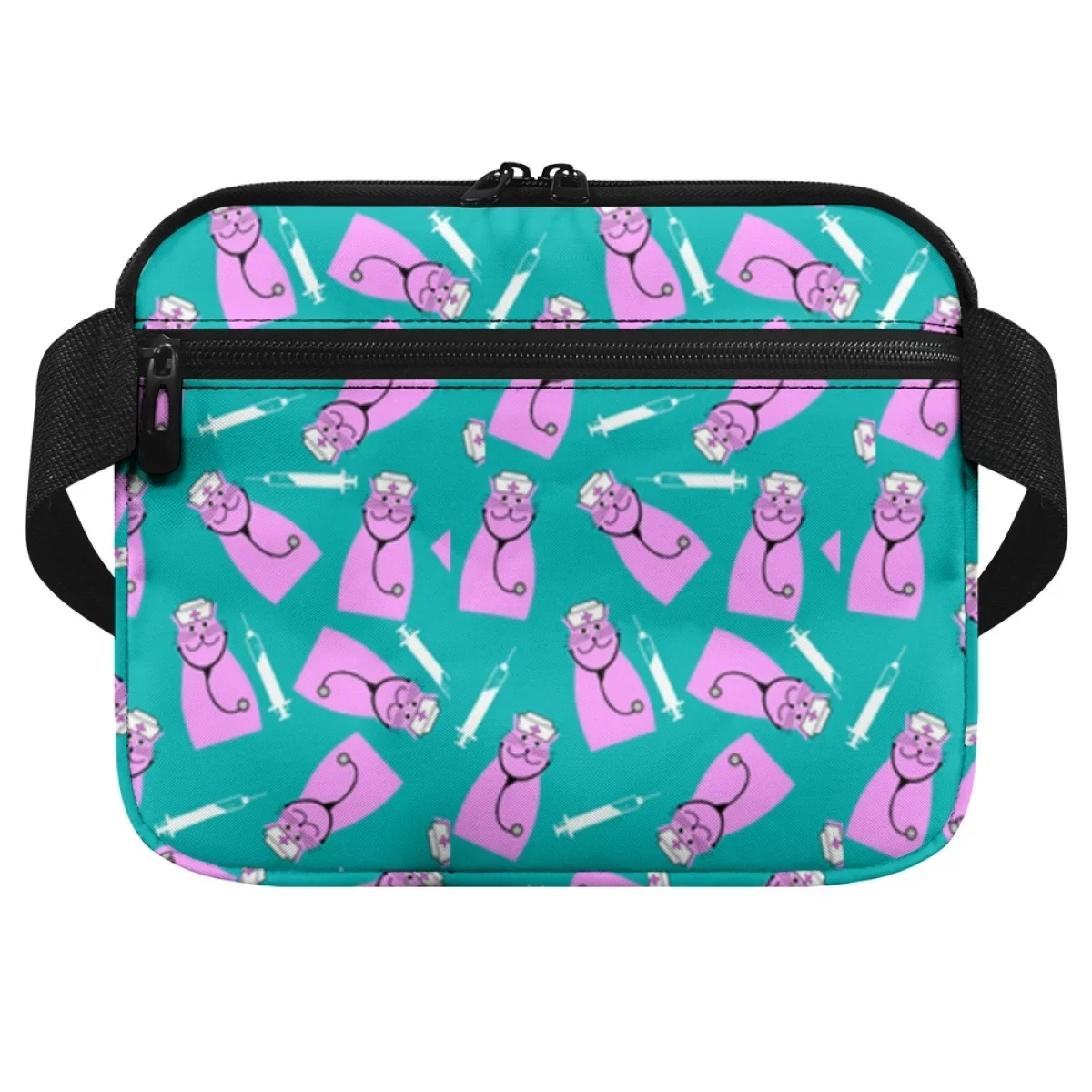 Purple Medical Pet Cat Print Casual Belt Bags Nursing Tool Waist Pouch Multi Compartment Hip Bag Pocket Fanny Pack Tape Holder