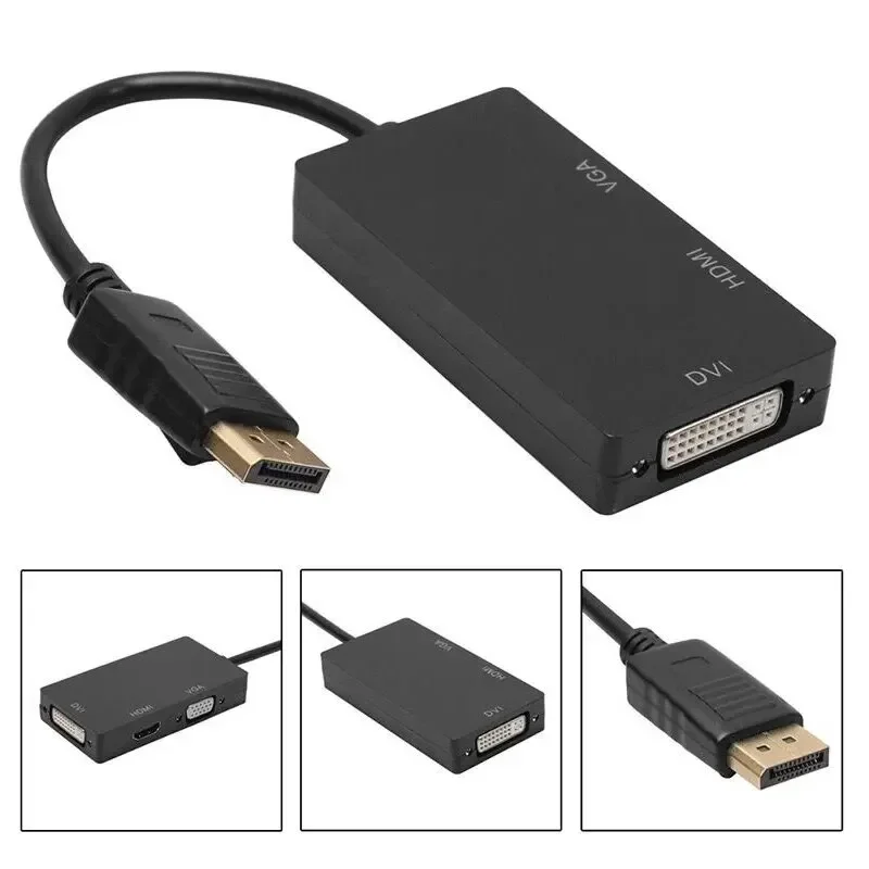 Displayport DP a DVI VGA HDTV 3 en 1 Cable convertidor adaptador para proyector TV ordenador portátil PC