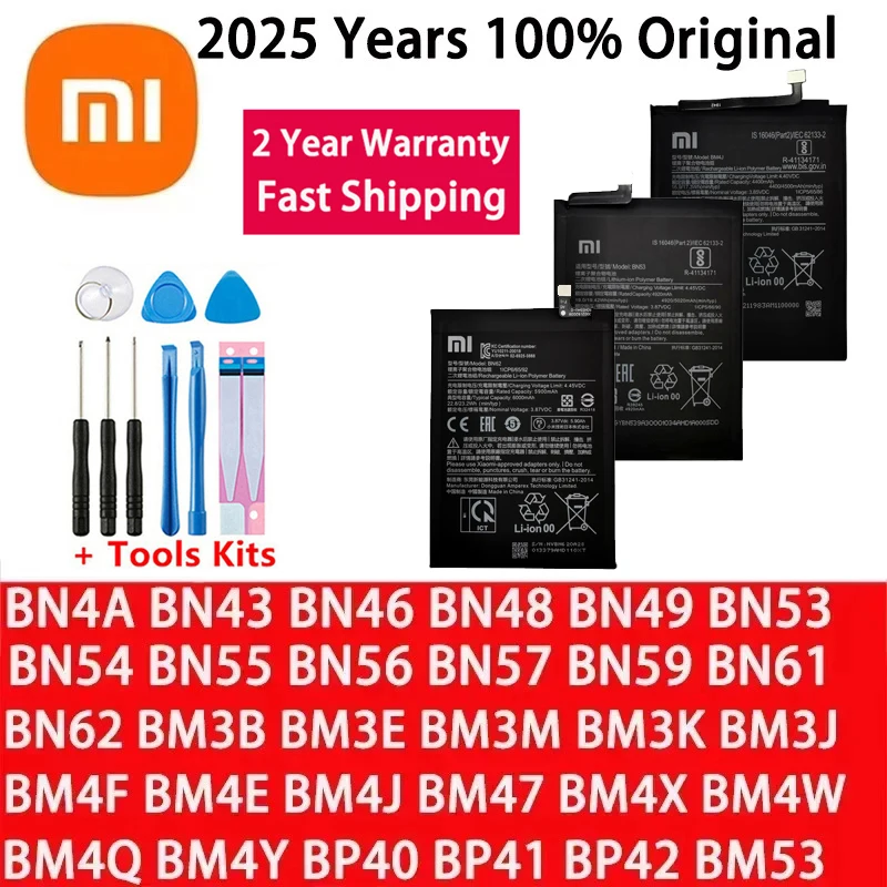 

Аккумулятор для Xiaomi Mi Redmi Note Pocophone Poco F1 F2 K20 F3 X3 K30 4 4X K40 5 6 7 7A 8 8T 9 9A 9S 9T 10 10X 10S 10T 11 Pro Lite