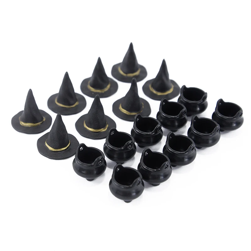 10Pcs Halloween Mini Resin Candy Kettles Witch Hat Candy Holder Pot Witch Cauldron Holder Jar Halloween Kids Toy Party Decors