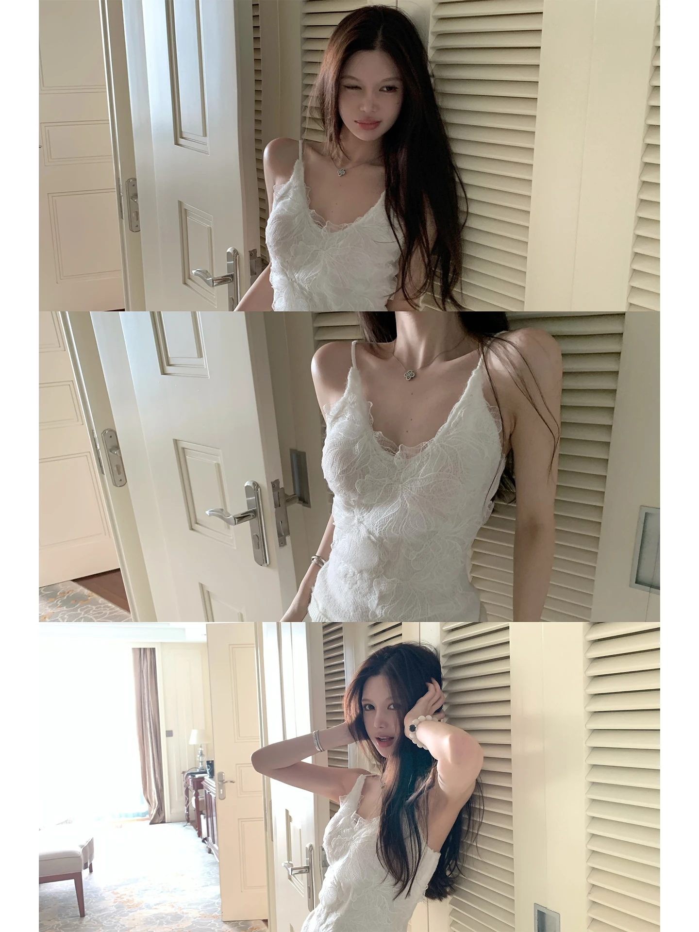 

Titi Little Sister Wior Castle Lace Knitted Strap Women's Autumn Winter Wool Base Layer Small Top Casual Sle V-ne or...