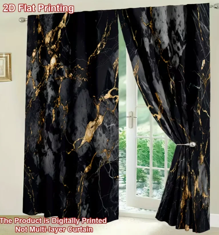 2pcs Modern Curtains Compatible for Bedroom Living Room Semi- Privacy Window Drapes Futuristic 3D Gradient Geometric Cube Design
