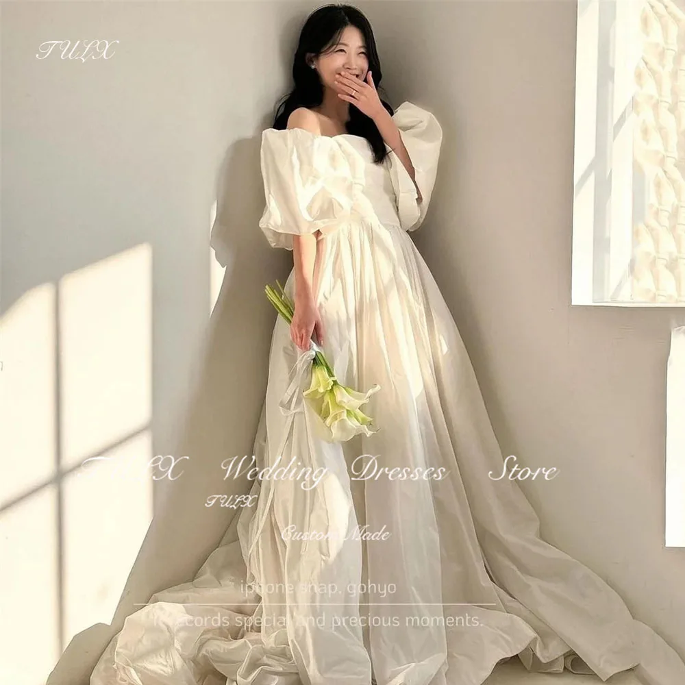 

TULX Elegant Puff Sleeves Korea Ivory Taffeta Ruched Garden Wedding Dresses 웨딩드레스 Custom Made Corset Bride Gowns 2025 Customized