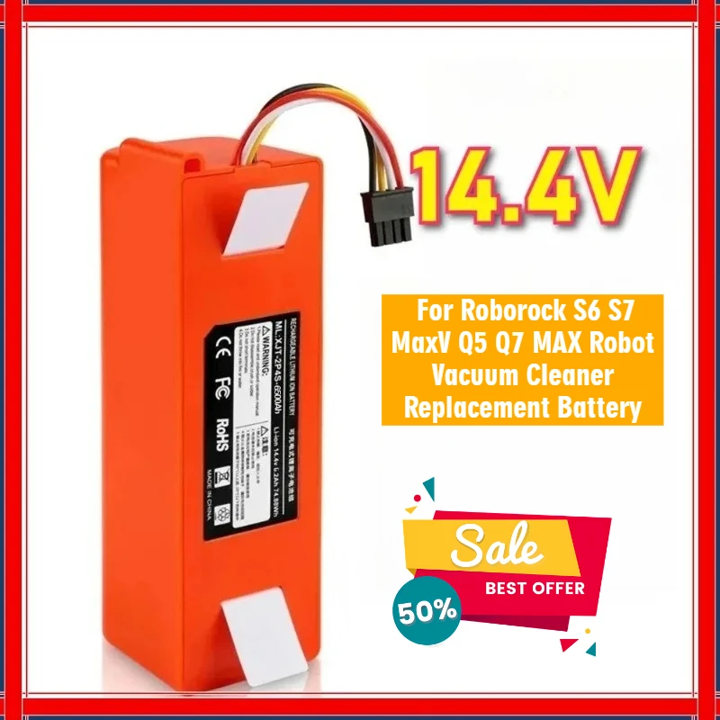 

14.4V 6500mAh For Roborock S6 S7 MaxV Q5 Q7 MAX Robot Vacuum Cleaner Replacement Battery