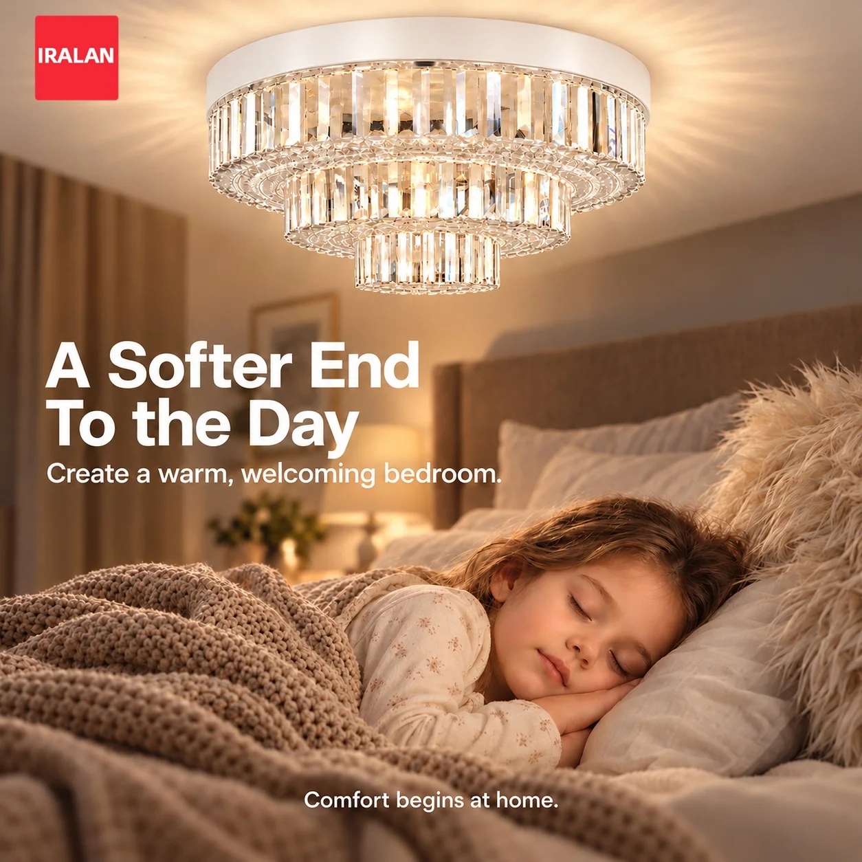 Round Crystal Ceiling Lamp Simple and Easy To Install Home Three Color Light Glossy and Easy To Install Bedroom and Study Lamp