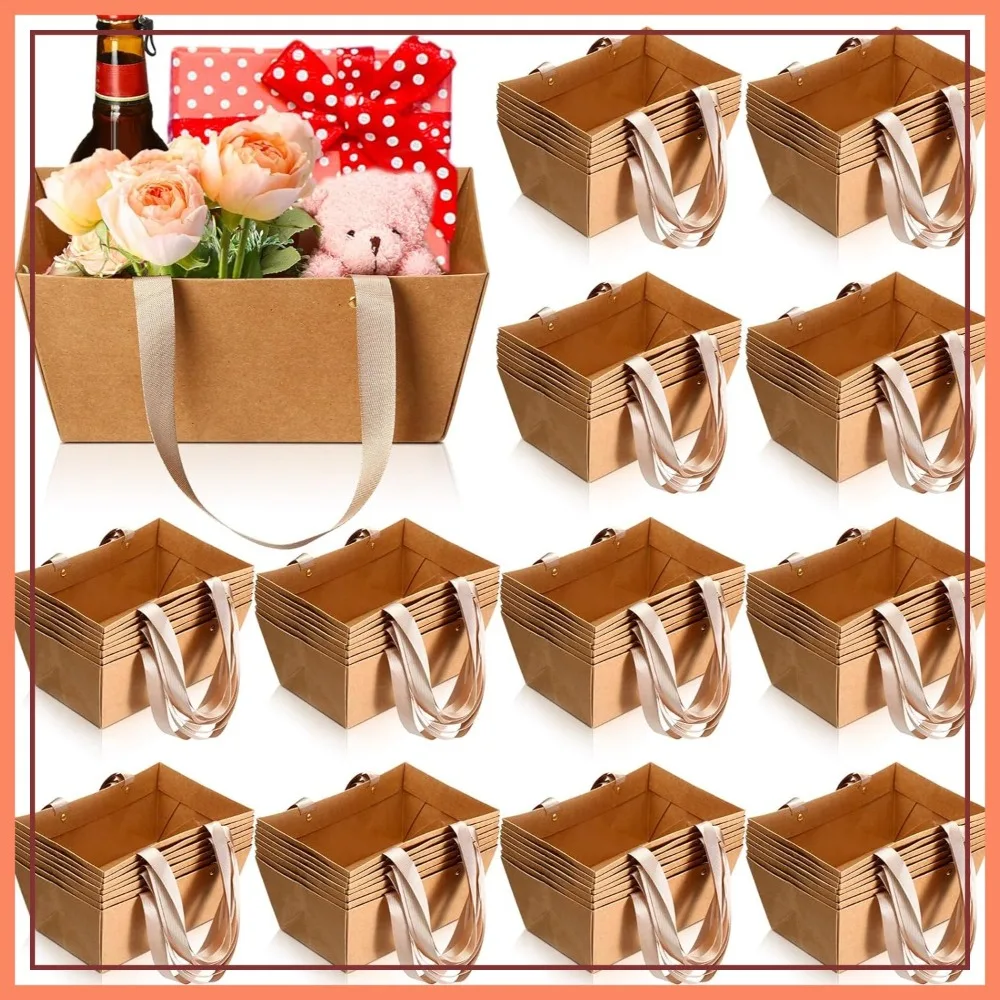 

72 Pack Kraft Gift Baskets with Handles 9.8x6.5x4.3 inch Waterproof Empty Baskets for Gifts Bulk for Wedding Party Christmas