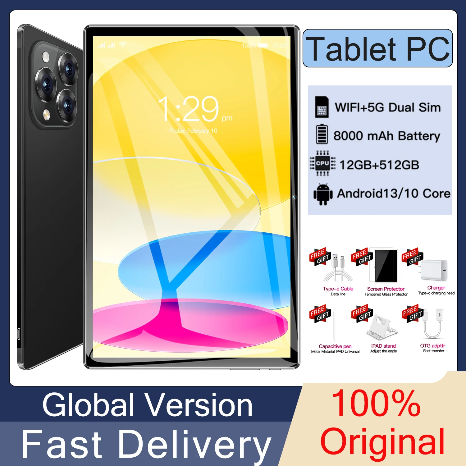 

2025 New Pad 15 Pro Tablet 10.1 inch Dual Camera Dual SIM Dual Standby 5G Bluetooth Wifi GPS Extreme Performance Hot Tablet PCs