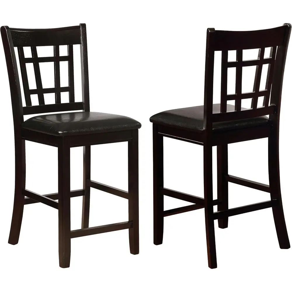 Wood Upholstered Counter Height Chairs Set of 2 - Slat Back, Padded Seats, Footrest - Dining Room & Kitchen - Black