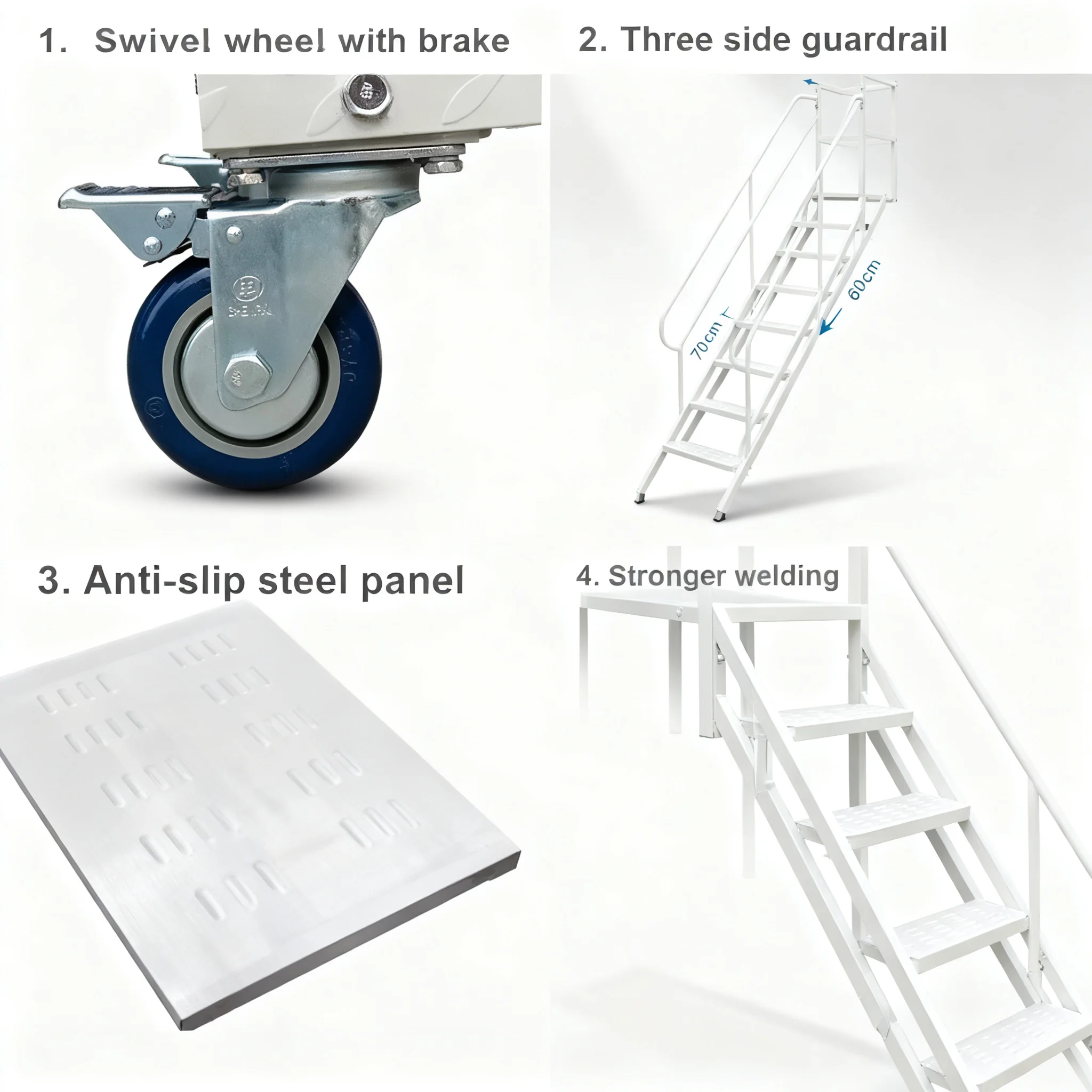 300KG load capacity 2M 9-step mobile platform climbing car, steel rolling climbing car with safety handrails