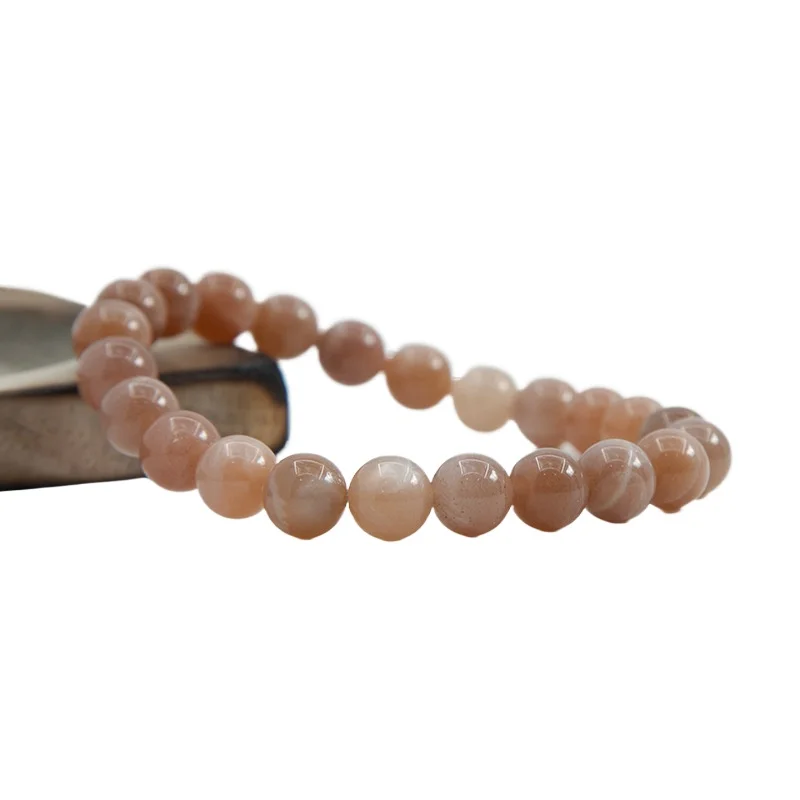 Natural Orange Moonstone Sunstone Round Beaded Bracelet, Polished Single Strand Bracelet, Elegant Healing Crystal Jewelry Gift