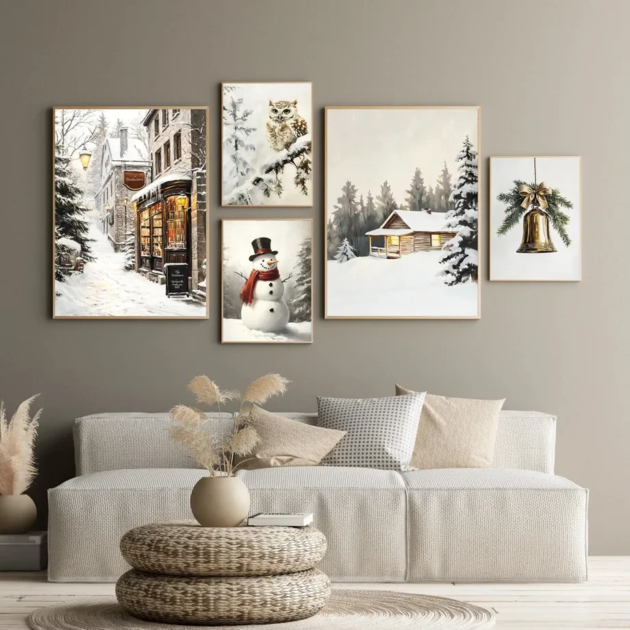 الشتاء المقصورة مزلقة ثلج شجرة عيد الميلاد هدية السنجاب الملصقات يطبع حائط لوح رسم الفن صور غرفة المعيشة ديكور المنزل #2