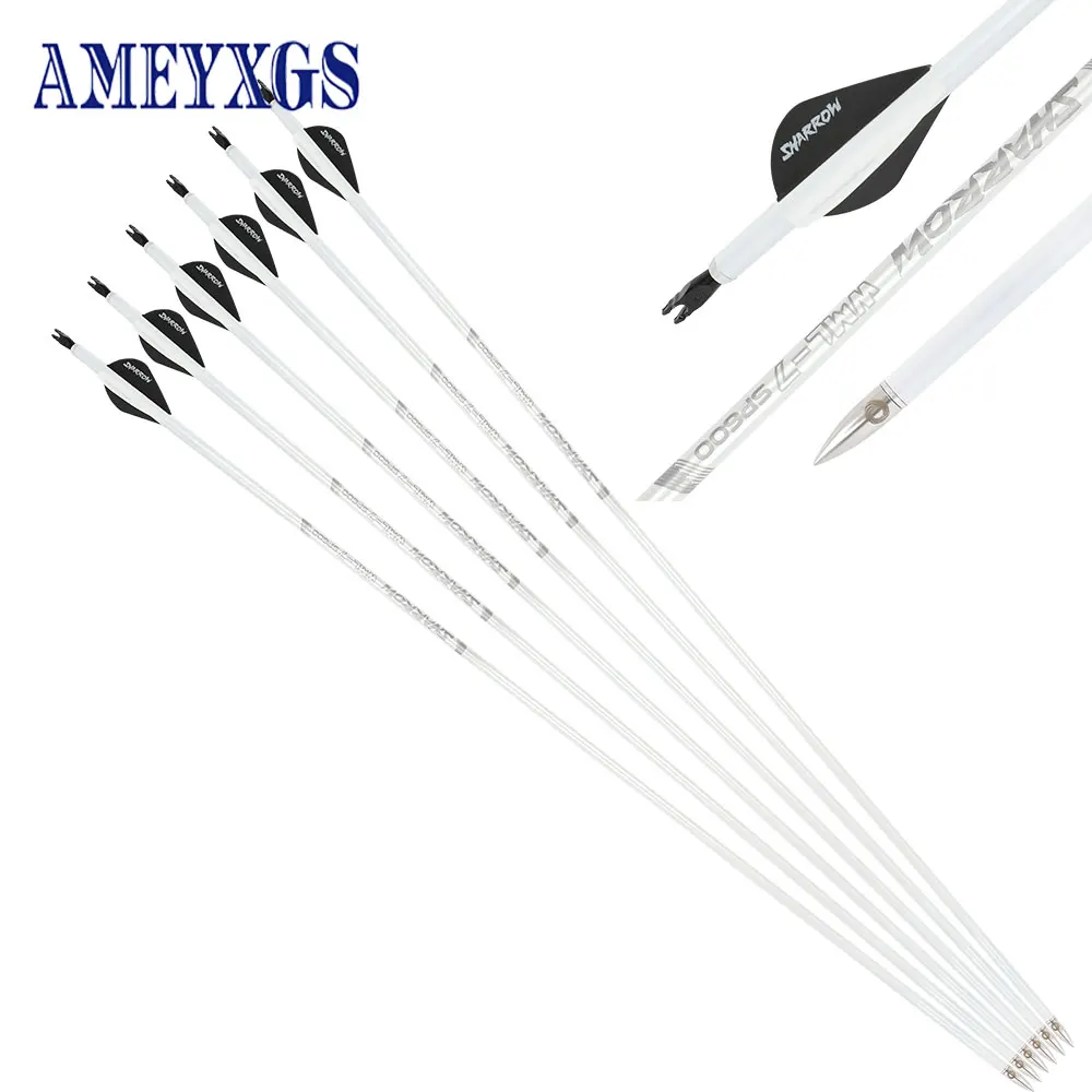 

6/12PCS Archery Pure Carbon Arrow 2inch Rubber Feather ID 6.2mm OD 7.2mm Spine 600 Straightness +/-.006 for Bow Hunting Shooting