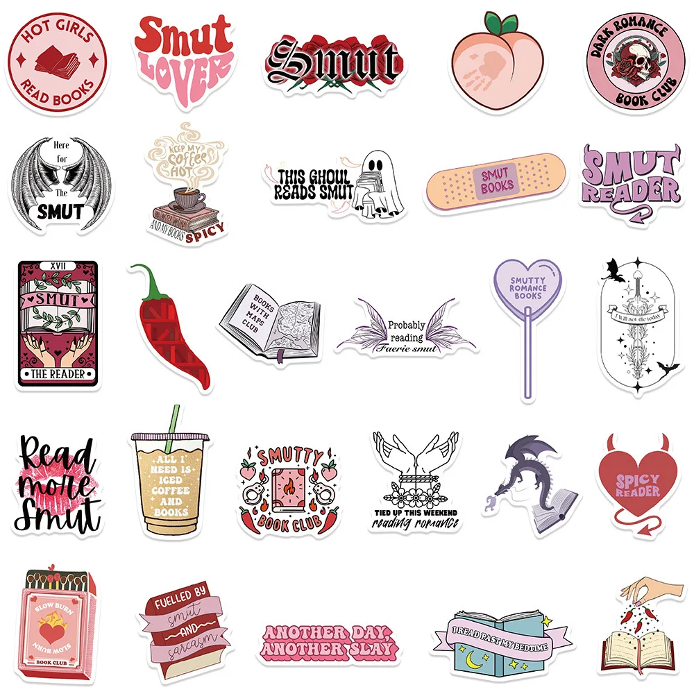 10/52pcs Cute Pink Bookish Smutty Romantic Reading Book Stickers DIY Scrapbook Fridge Luggage Notebook Diary Graffiti Sticker