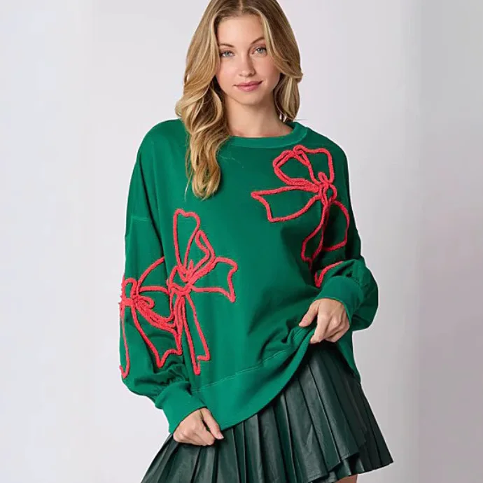 Y2K Women's Valentines Day Bow Sweatshirt Cute Graphic Lantern Long Sleeve Shirt Oversized Pullovers Tops