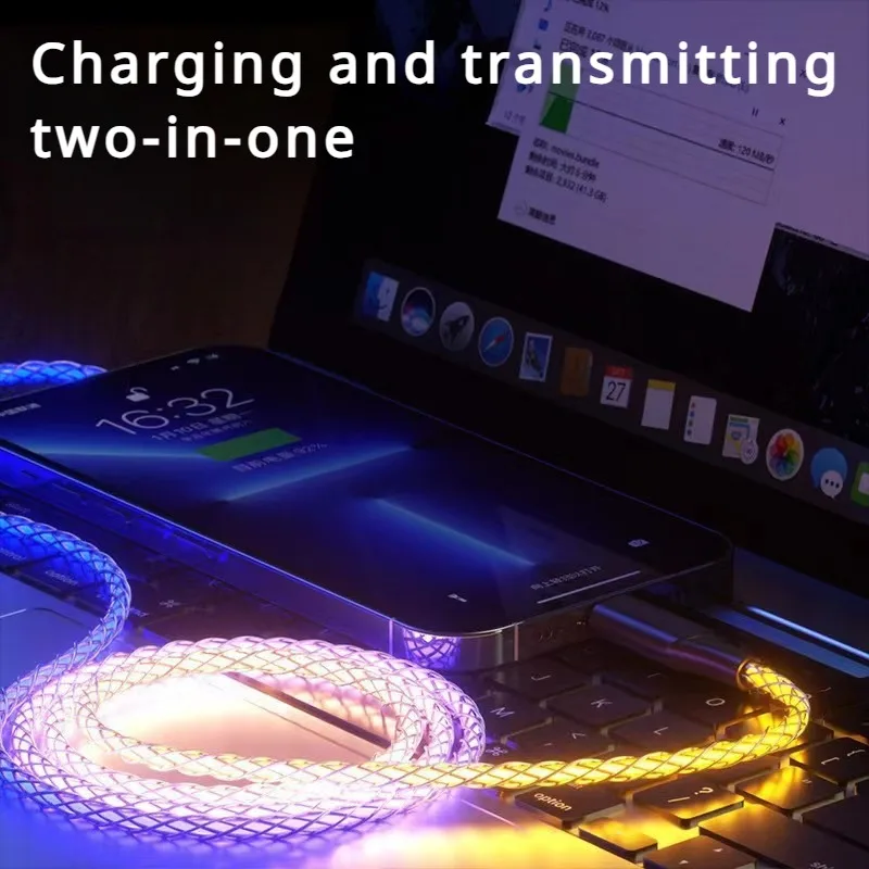 RGB Luminous Data Line Breathing Light Gradient LED Super Fast Charging Streamer Line Suitable for Apple Samsung Usb C Cable