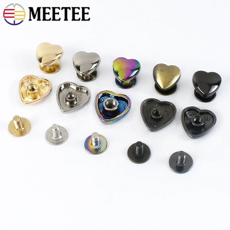 10/30Pcs Meetee 8/13mm Heart Rivet Screw Bag Clothes Hardware Handbag Decorative Studs Button Nail Metal Buckles DIY Accessories