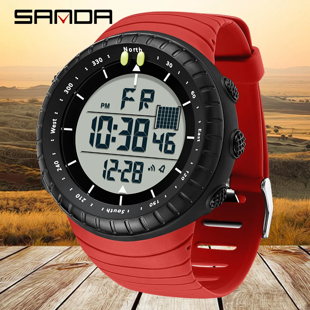 SANDA 6256 модные мужские электронные часы спортивные многофункциональные с большим циферблатом водонепроницаемые светодиодные студенческие электронные часы будильник