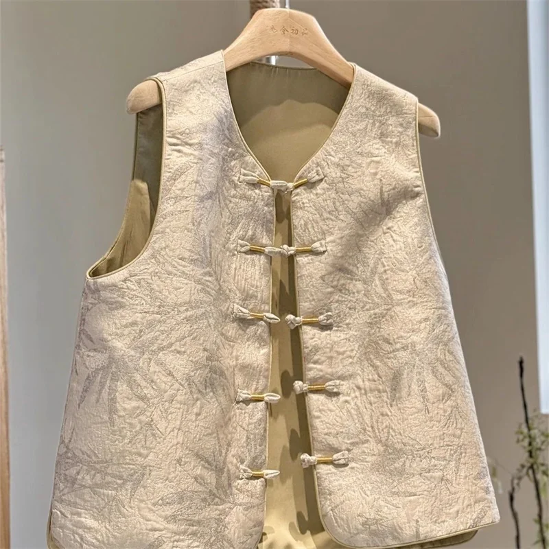 

New Women's Vest Spring and Summer Chinese Cardigan Loose Sleeveless Jacquard Vest Coat Single-breasted Vest Coat Fashion Coat